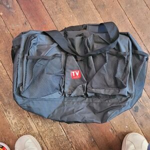 Vintage TV Guide Black Nylon Duffel Bag Promo Media Travel Gym Bag Mesh Pockets